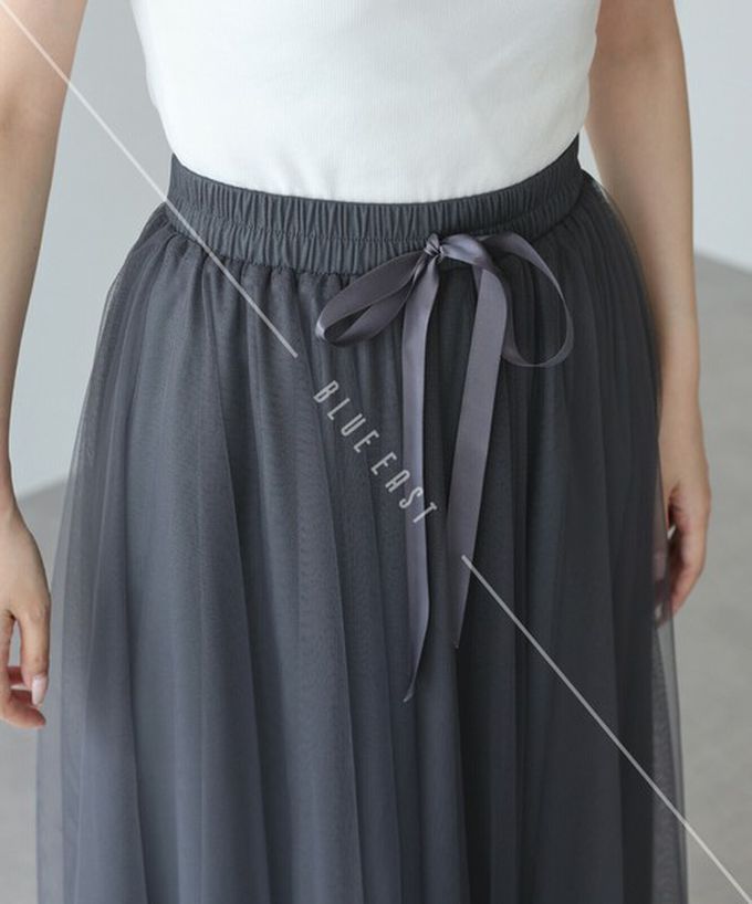 日本 BLUE EAST - 浪漫豐盈蝴蝶結綁帶薄紗裙-素色-白