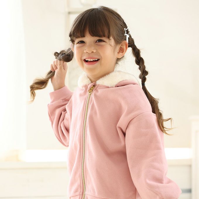 日本 ZOOLAND - 俏皮兔子絨毛耳朵內刷毛休閒外套-白