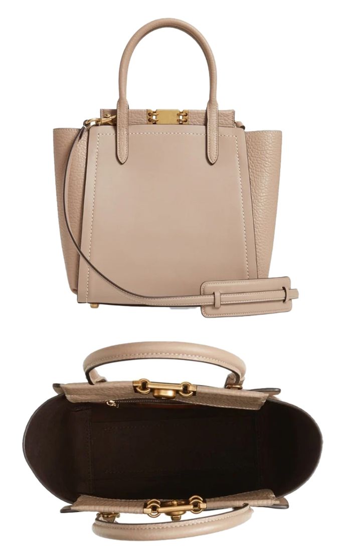 COACH - 素面皮革造形肩背包 (奶茶灰)