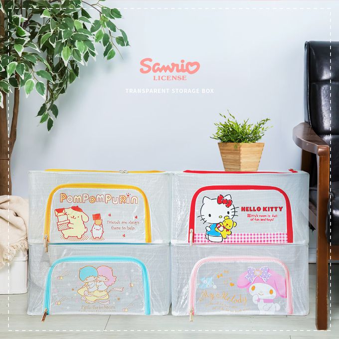 收納王妃 - Sanrio三麗鷗 Hello Kitty格紋  22L 透明網格摺疊收納箱  置物櫃 摺疊箱 衣物收納箱
