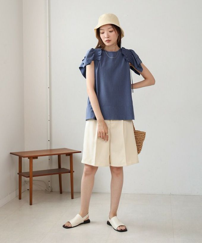 日本 Bab - 浪漫層次感荷葉短袖上衣-淺藍 (M)