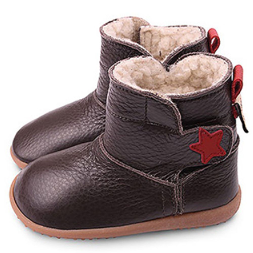 英國 shooshoos - 健康無毒真皮手工童鞋/靴子-咖啡紅星星短靴 (USA5 (鞋內13.8cm))
