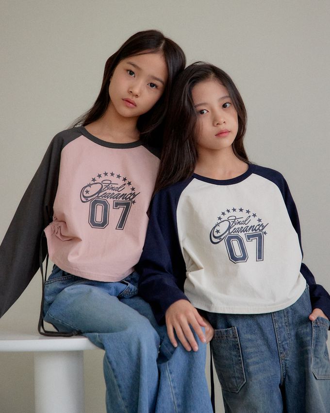 韓國 sm2 - 復古Y2K長袖短版上衣-深灰X粉