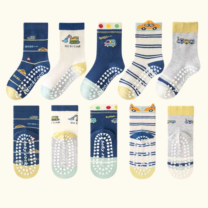 車車紅綠燈防滑點膠中筒棉襪