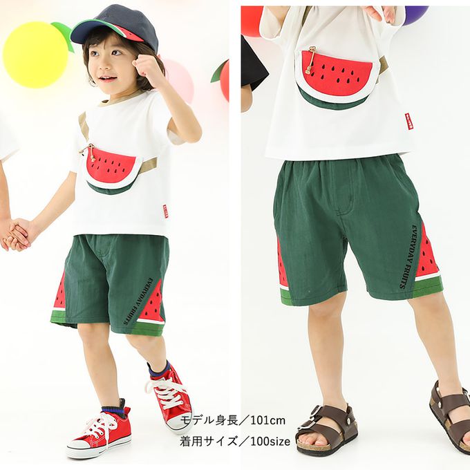 日本 ZOOLAND - 100%棉 水果切片印花舒適短褲-奇異果