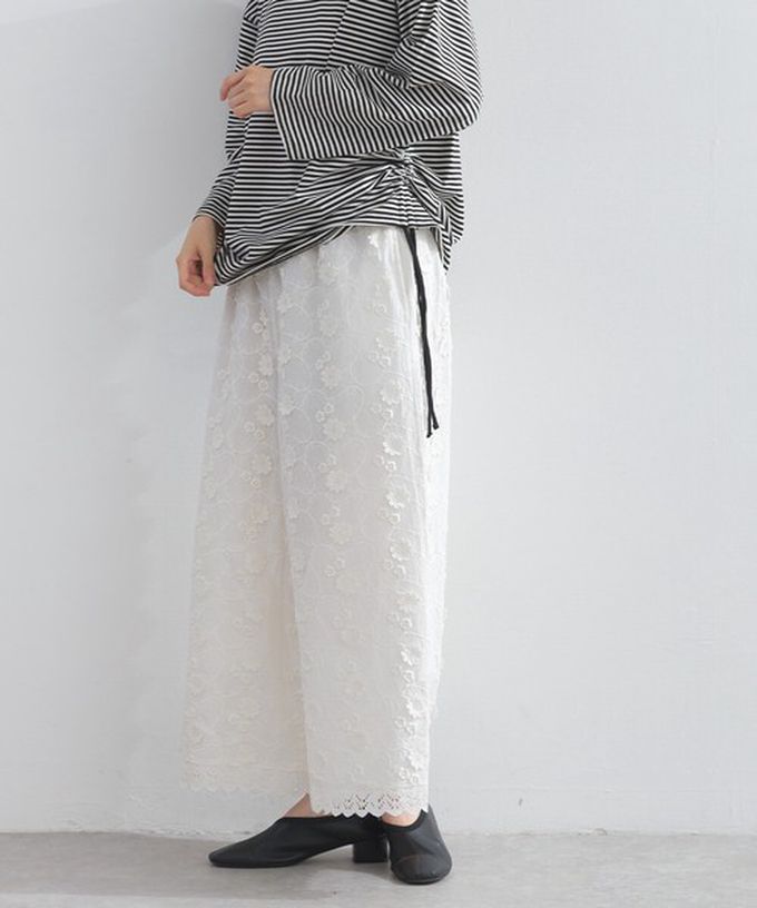 日本 Lupilien - 100%棉 奢華滿版緹花刺繡寬褲-白