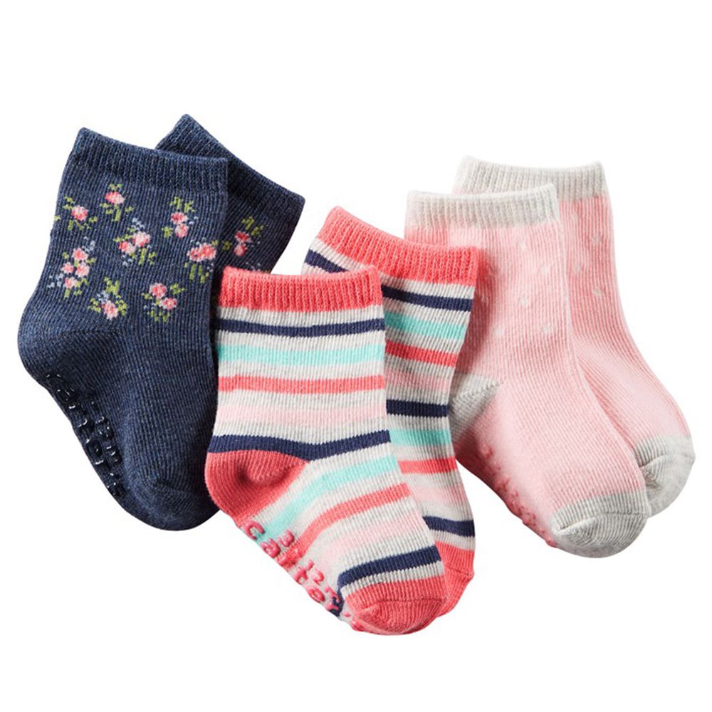 美國 Carter's - 嬰幼兒短襪三入組-粉條紋 (6-8Y)