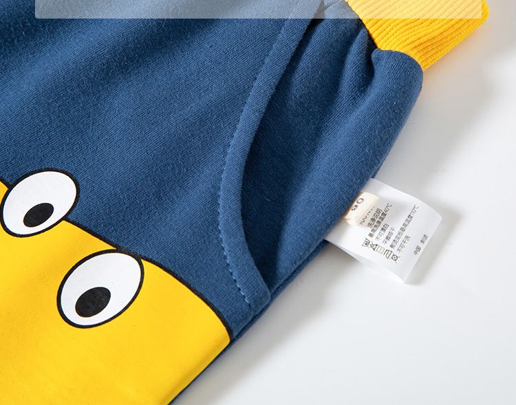 BE TOP - 純棉休閒短褲-偷看恐龍-黃+藍