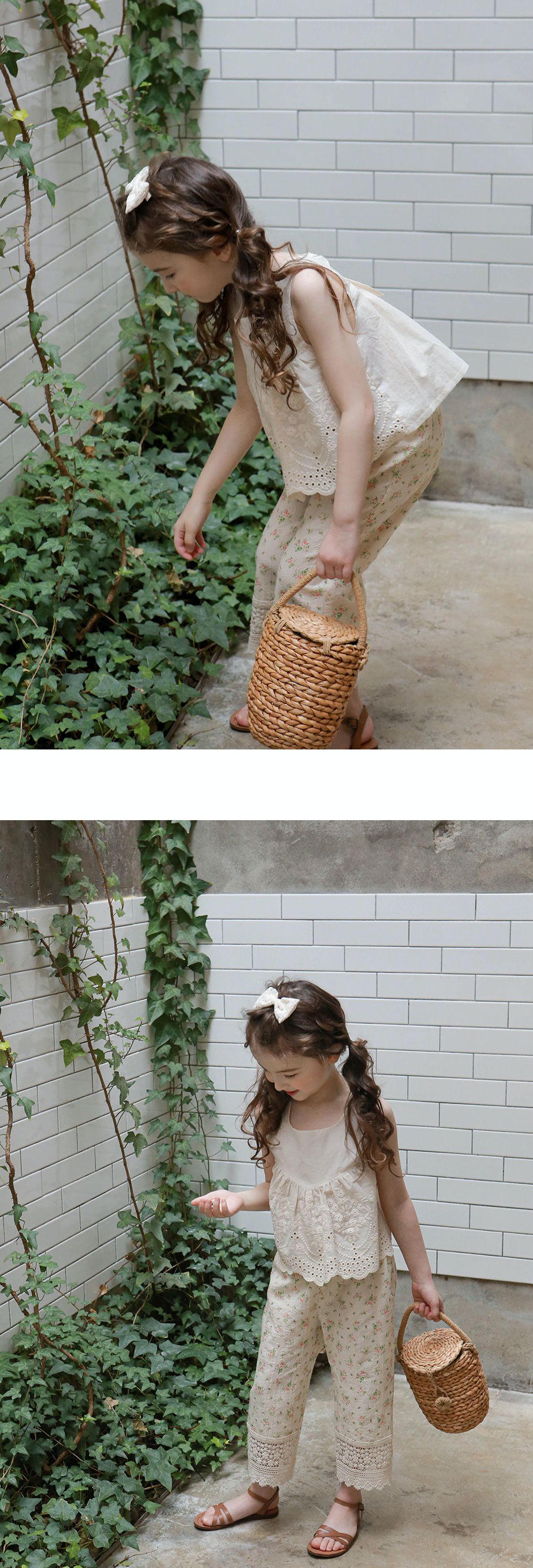 韓國 PuellaFLO - 後背蝴蝶結鏤空雕花上衣-米白