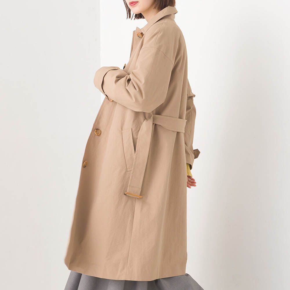 美型簡約英倫風長版大衣/風衣-卡其