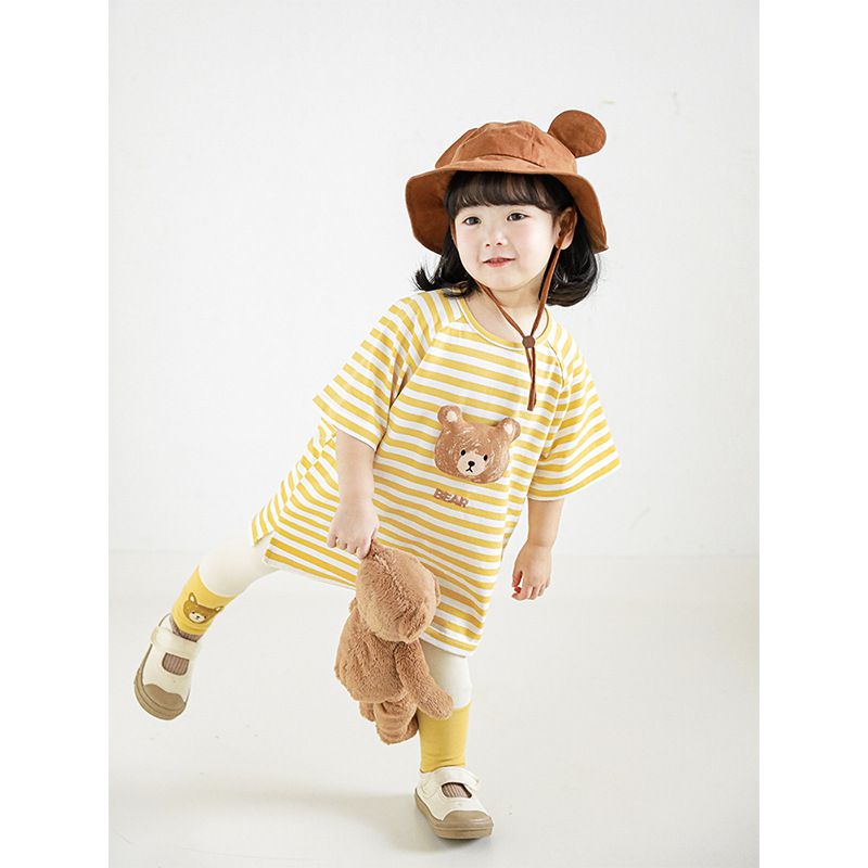 立體條紋休閒短袖上衣-小鴨-粉色