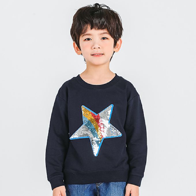 韓國 OZKIZ - 閃亮變色長袖大學T-深藍流星