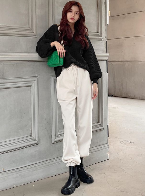 日本 GRL - 率性拉鍊領氣球袖針織上衣-深咖啡 (F)