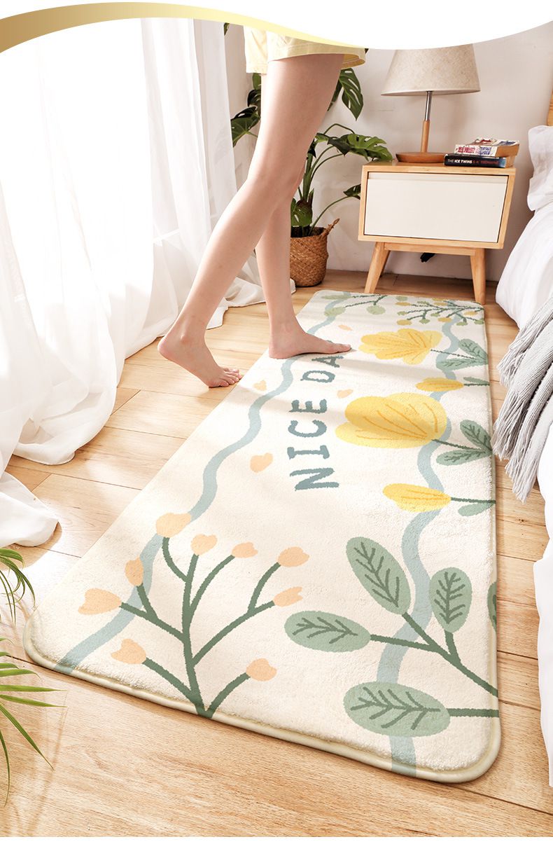 羊羔絨長條形床邊腳踏墊-小清新黃花