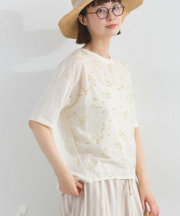 日本 Lupilien - 唯美刺繡舒適棉短袖上衣-花卉-米白