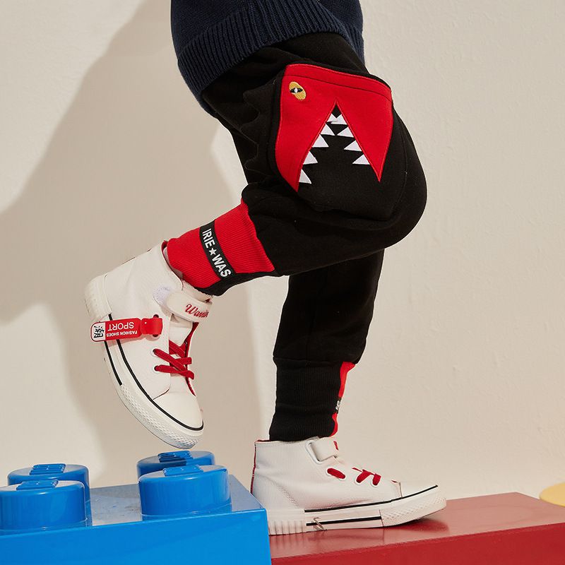 加絨腰鬆緊休閒保暖束口長褲-鱷魚口袋-灰+黃