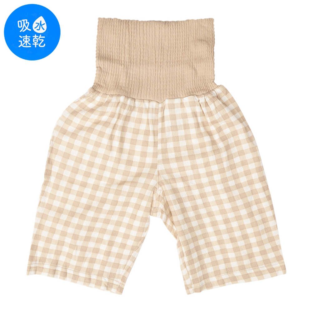 家居褲-附肚圍 格紋-咖啡色