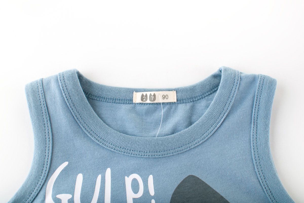 純棉無袖背心上衣-大魚吃小魚-藍色