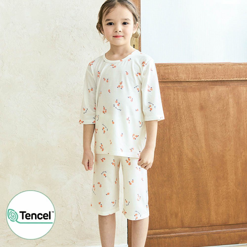 天絲莫代爾透氣七分袖家居服-西洋梨-米白