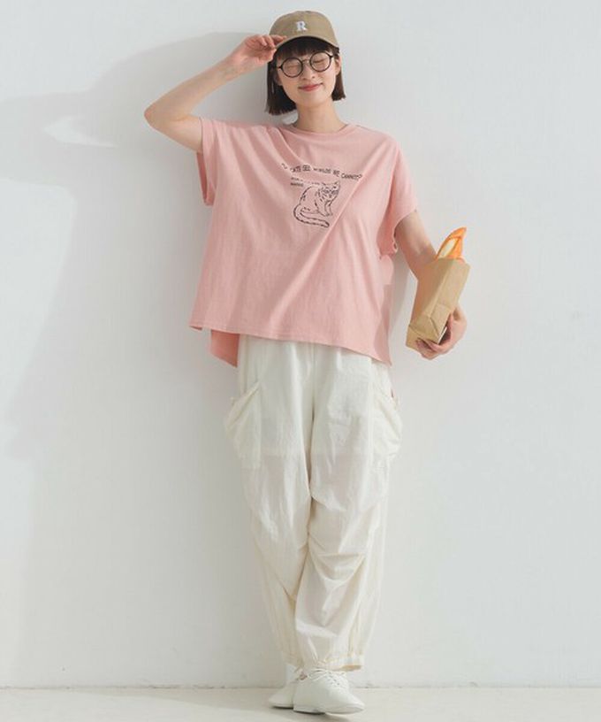 日本 Lupilien - 16OE天竺棉 貓咪印花短袖上衣-白