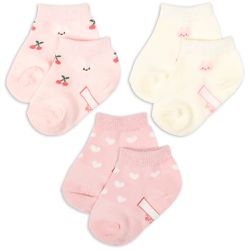 akachan honpo - 踝襪3雙組-兔子 櫻桃-粉紅色 (9~14cm)