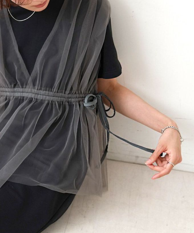 日本 Bab - 層次設計感薄紗拼接短袖洋裝-黑