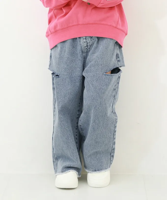 日本 devirock - 純棉舒適時尚鏤空丹寧褲-復古刷色-炭黑