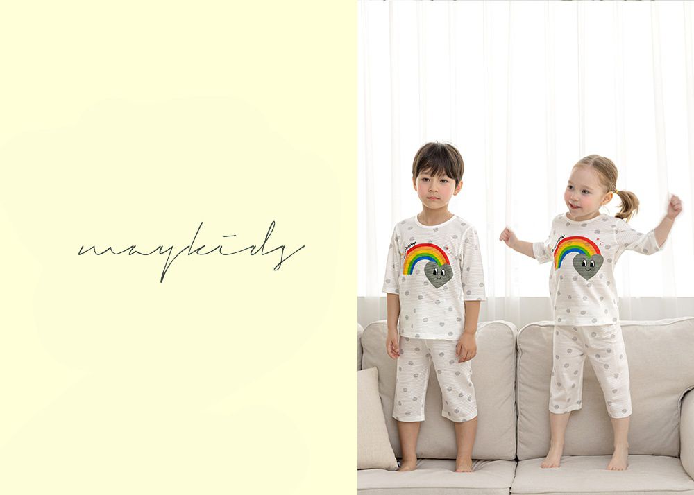 韓國 Maykids - 無螢光棉透氣七分袖家居服-彩虹日子
