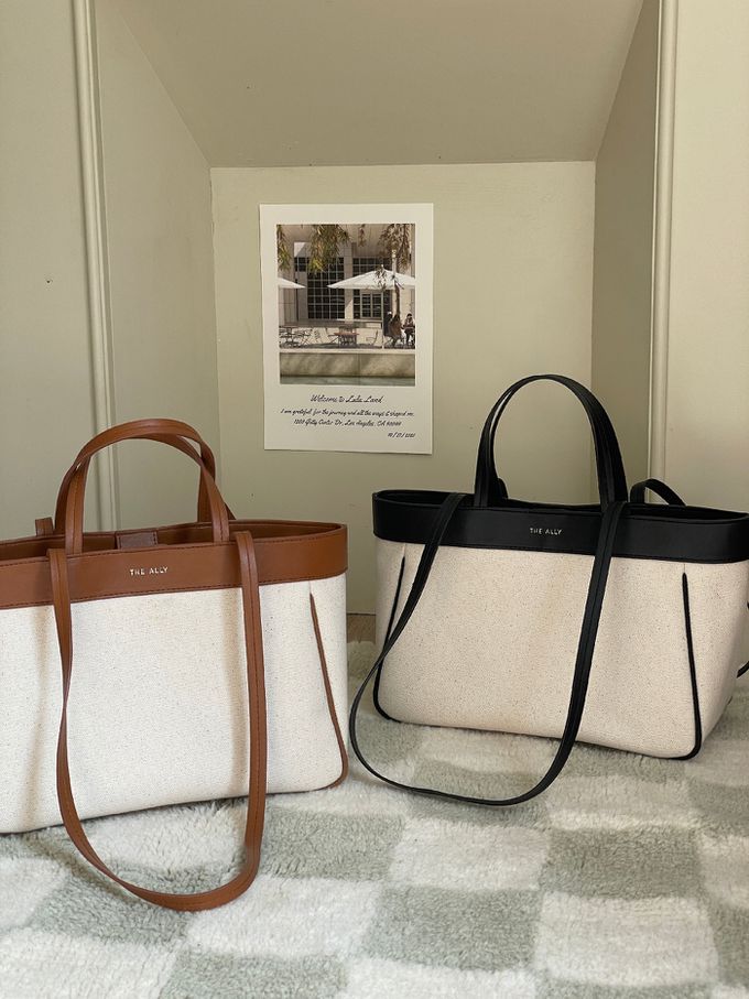 韓國 THEALLY - 經典帆布包手提/肩背包-黑