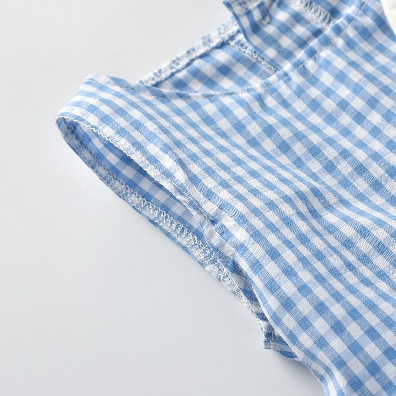 小紳士格紋短袖襯衫套裝-兄妹裝(背帶款)-黃+白