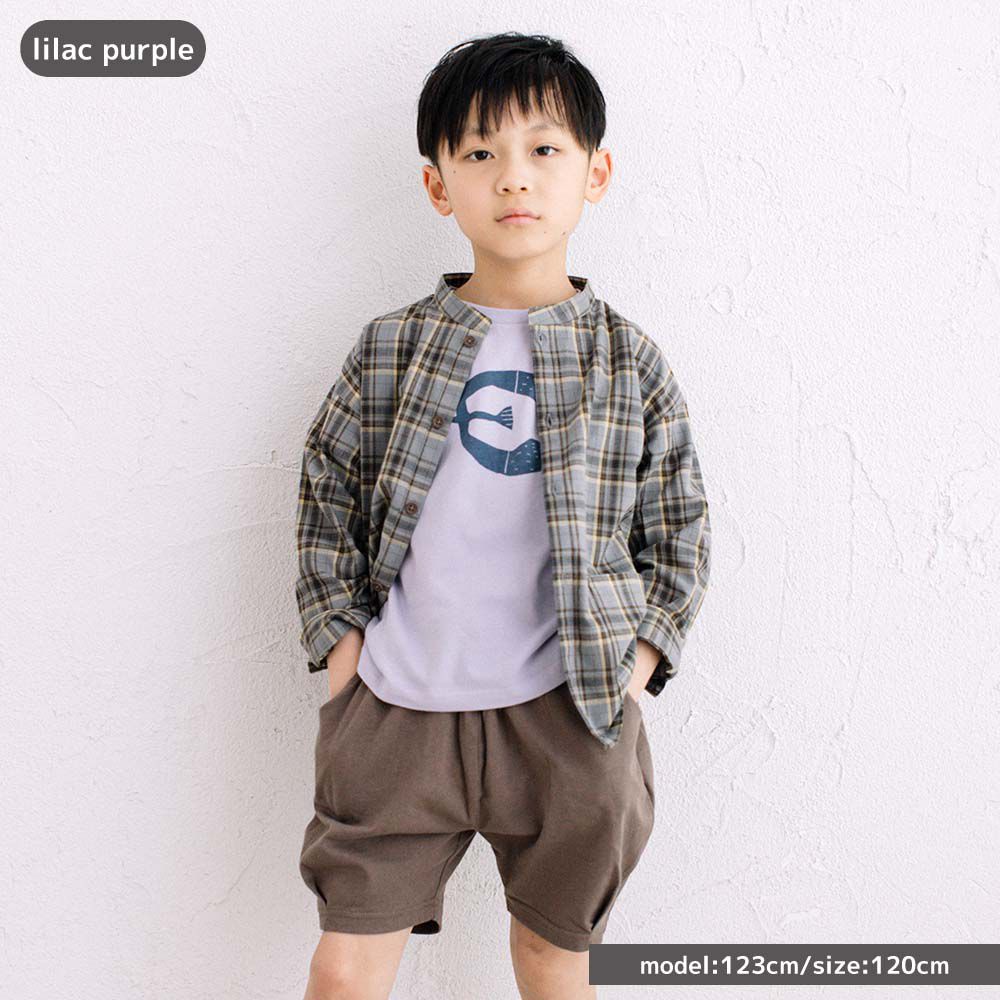 日本 ma lalumiere store - 100%棉 手繪風印花短袖上衣-海鷗-米白