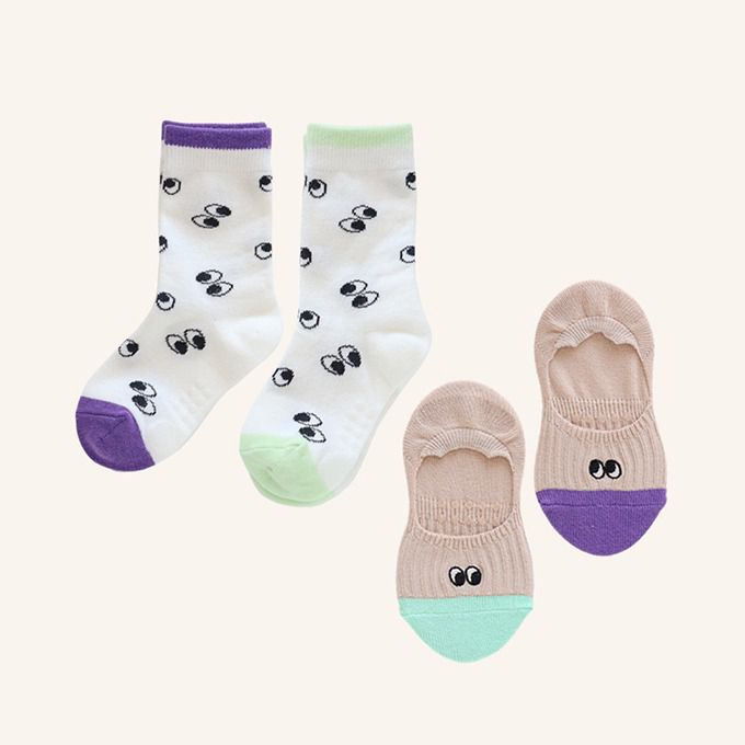 韓國 Kokacharm - 韓國製踝襪+船型襪-二件組-EYES