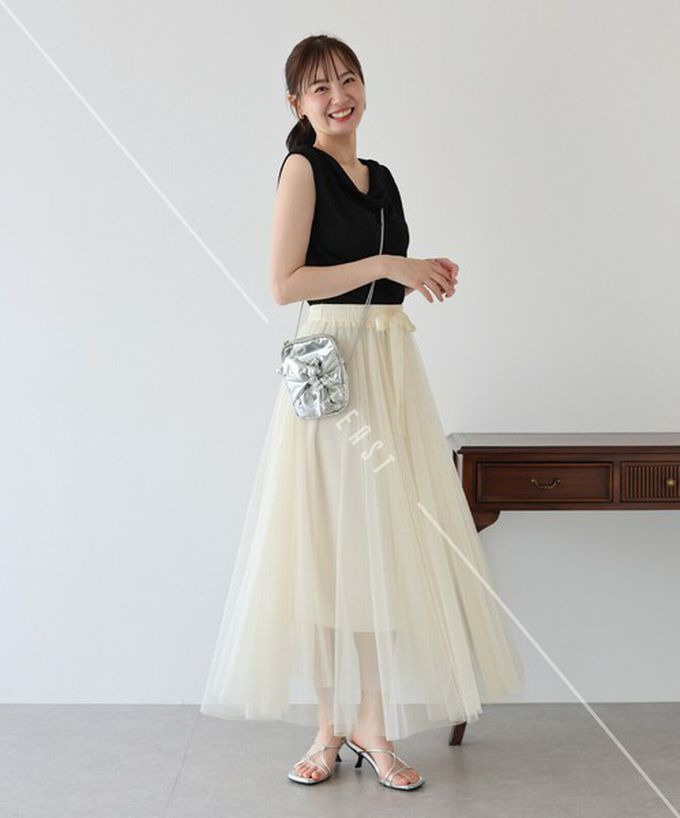 日本 BLUE EAST - 浪漫漸層拼接蝴蝶結綁帶紗裙-黑灰