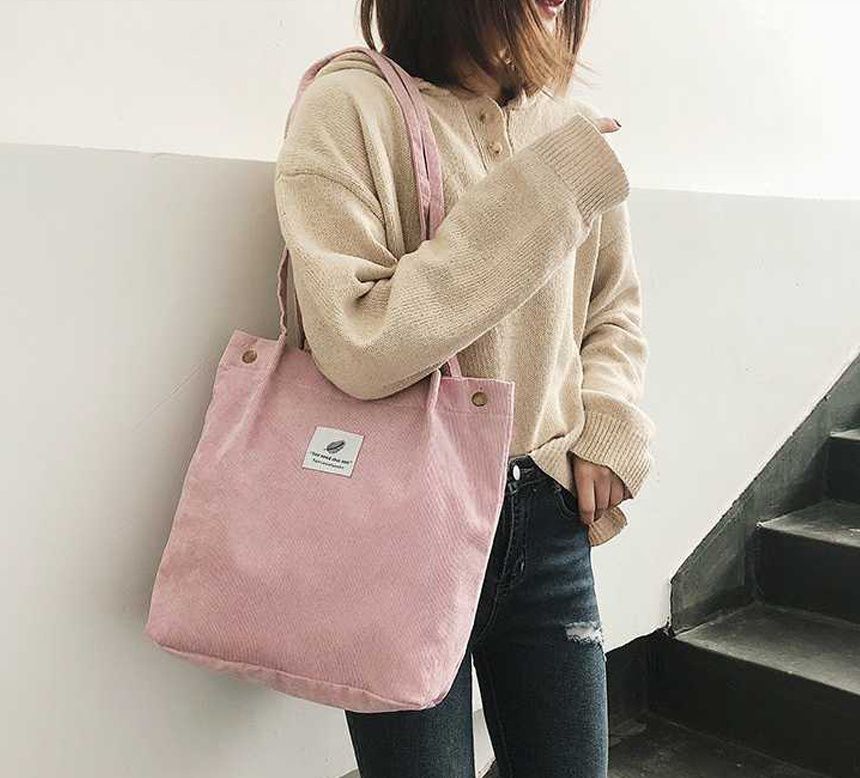 韓版 - 帆布包(有暗袋)-玫瑰粉