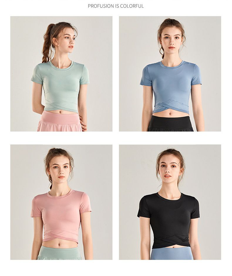 短版緊身透氣短袖運動上衣-粉色