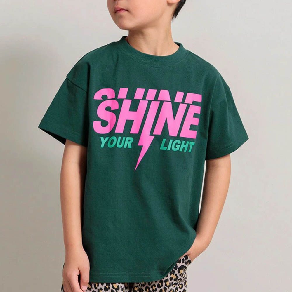 100%棉 街頭印花短袖上衣-SHINE-墨綠