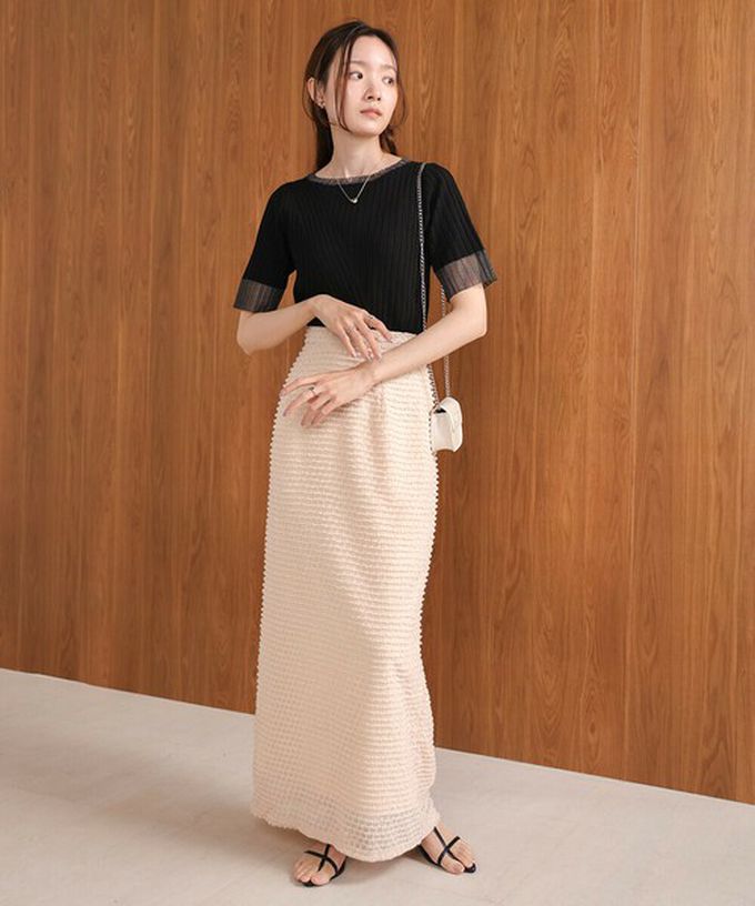 日本 Bab - 柔美異材質顯瘦羅紋五分袖上衣-炭灰