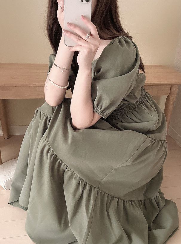 日本 GRL - 休閒百搭方領泡泡袖洋裝-黑