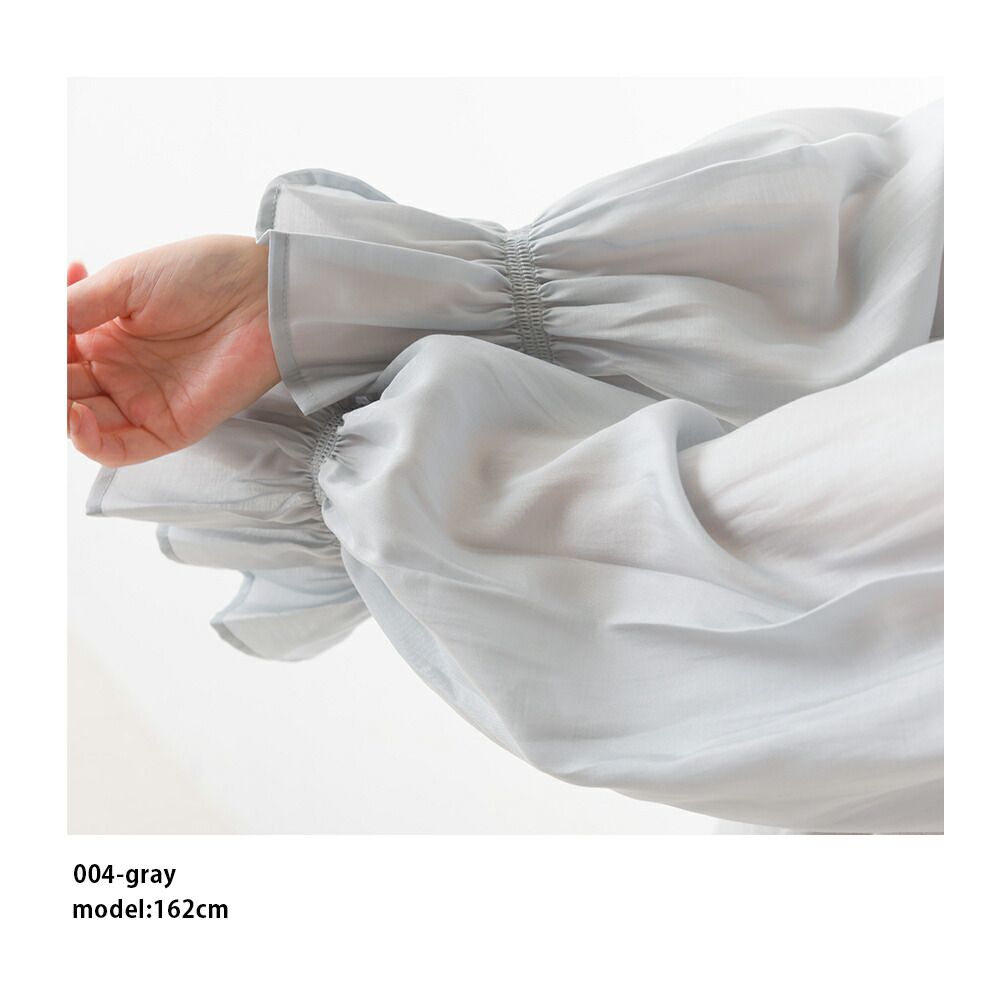 日本 OMNES - 圓領拼接光澤感糖果袖上衣-黑