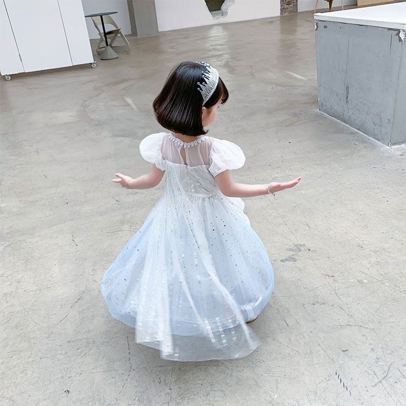 漸變冰雪女王短袖洋裝-白色