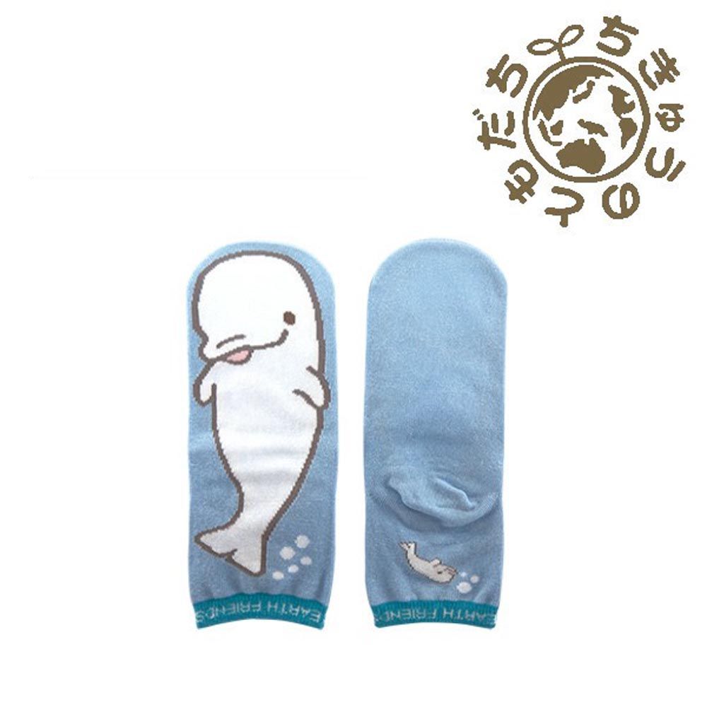 日本 aehwa - 地球的朋友 印花小童襪-白鯨-淺藍 (16~22cm)