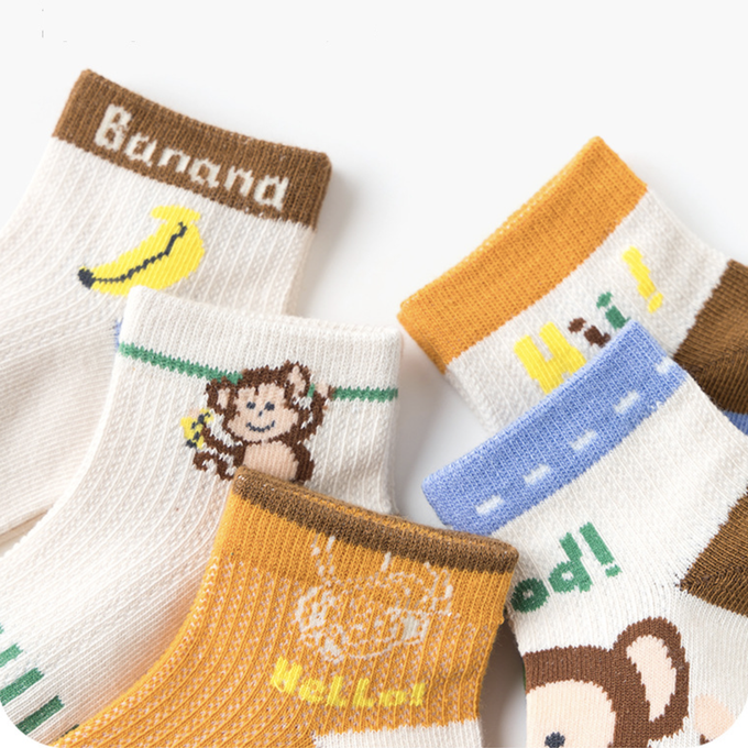 love, charlotte - 小猴子網眼短筒棉襪-5 雙一組