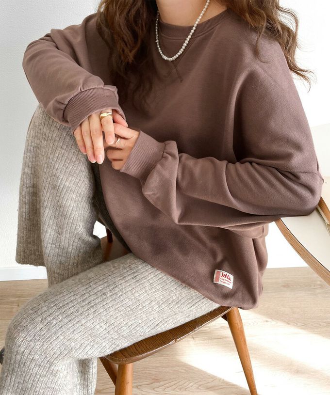 日本 Classical Elf - Java 棉混裏毛圓領素色大學T-煙燻綠