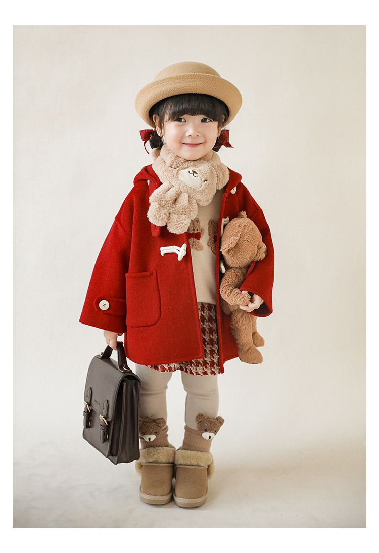 TONGMO - 加厚復古牛角釦連帽外套-駝色