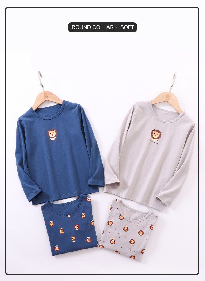 MAMDADKIDS - 棉質長袖上衣-小獅子-深藍色-2件組