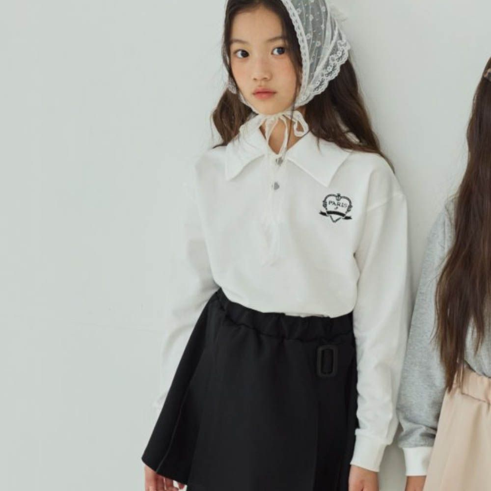 sm2 學院風心紋裝飾翻領長袖上衣-白