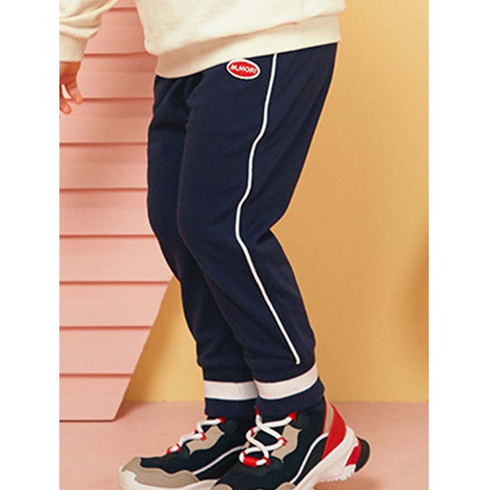 韓國 WALTON kids - 鬆緊褲頭鬆褲管運動褲-深藍