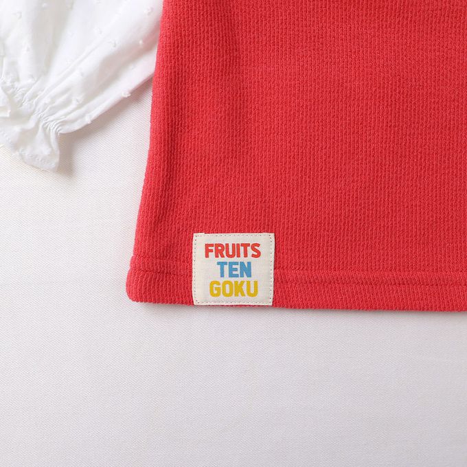 日本 ZOOLAND - 水果樂園 甜心草莓荷葉領長袖上衣-紅