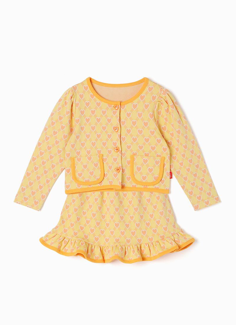 韓國 OZKIZ - 滿版粉愛心紋兩件式裙裝套裝-黃