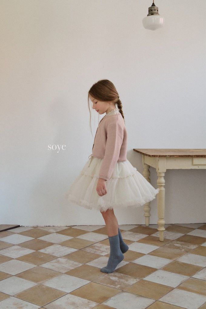 韓國 soye - 夢幻蕾絲層次拼接蓬蓬裙-米杏白